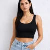 Women's Ribbed Slim Fit Square Neck Crop Top (Pack of 2)