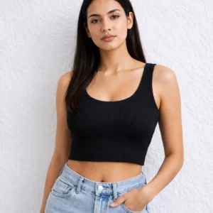 Women's Ribbed Slim Fit Square Neck Crop Top (Pack of 2)