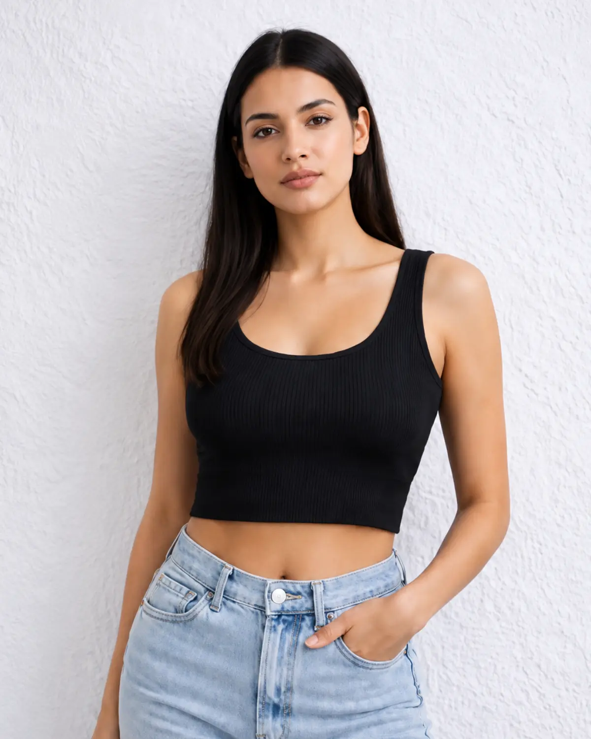 Women's Ribbed Slim Fit Square Neck Crop Top (Pack of 2)