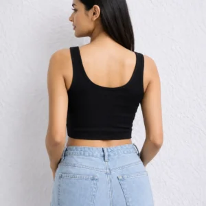 Alternative view of Women's Ribbed Slim Fit Square Neck Crop Top (Pack of 2)