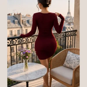 Alternative view of Women Bodycon Maroon Above Knee/Mid Thigh Length Dress