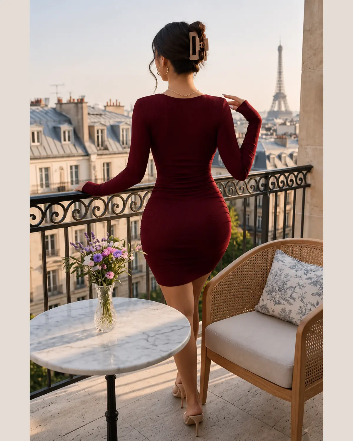Women Bodycon Maroon Above Knee/Mid Thigh Length Dress - Image 2